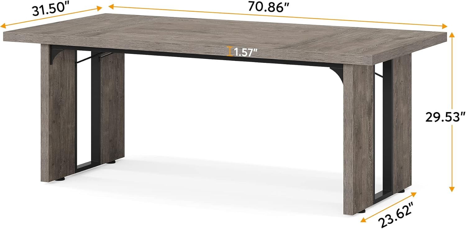 71" Large Dining Table for 6 to 8 People, Rustic Farmhouse Style Dinner Table, Rectangular Dining Table for Kitchen, Dining Room & Living Room - Image 2