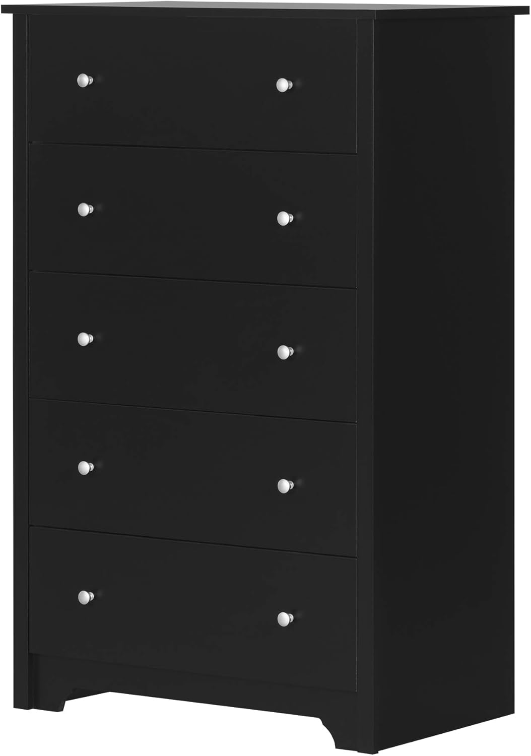 5-Drawer Dresser, Black with Matte Nickel Handles, Pure Black