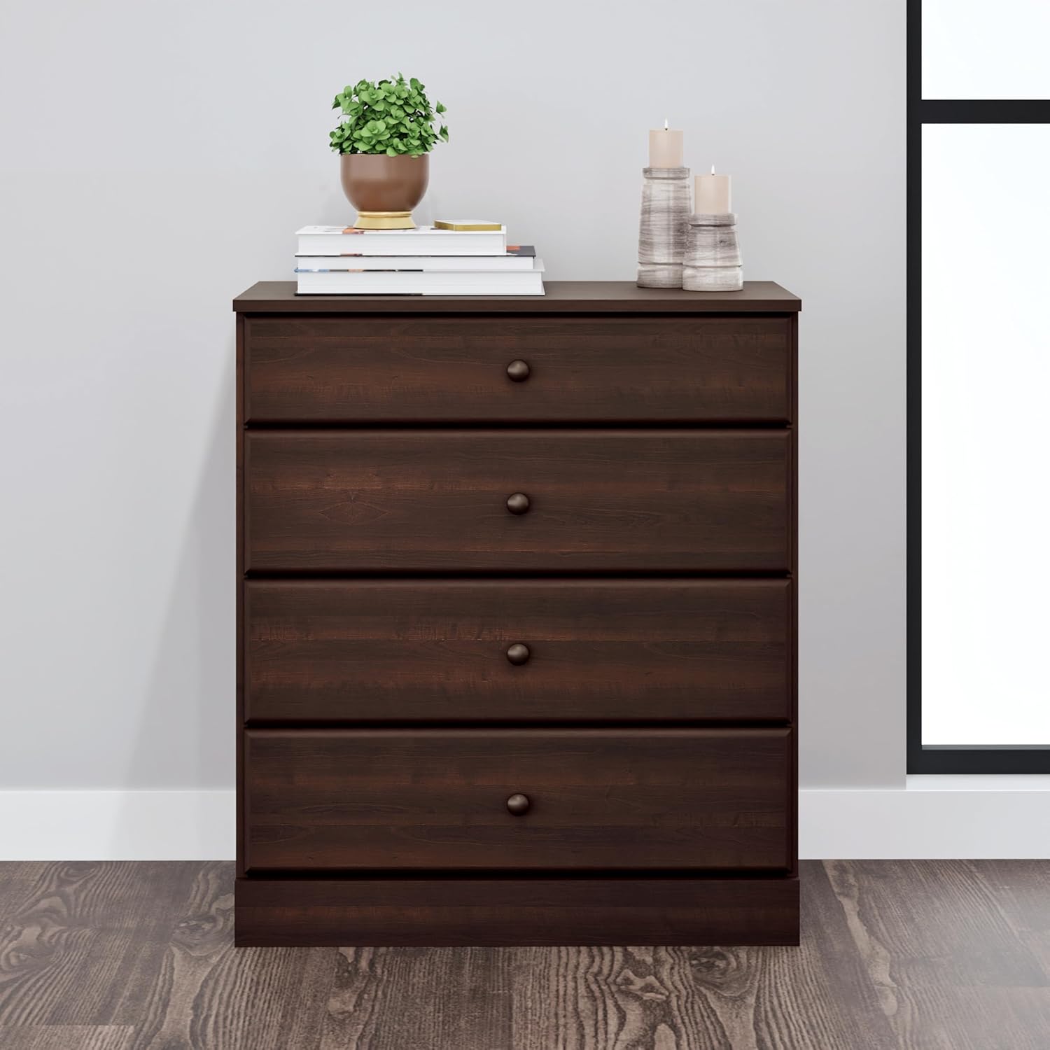 Simplistic 4-Drawer Dresser for Bedroom, Functional Bedroom Dresser Chest of Drawers 16" D x 30" W x 36.25" H, Espresso, EDBR-0401-1 - Image 2