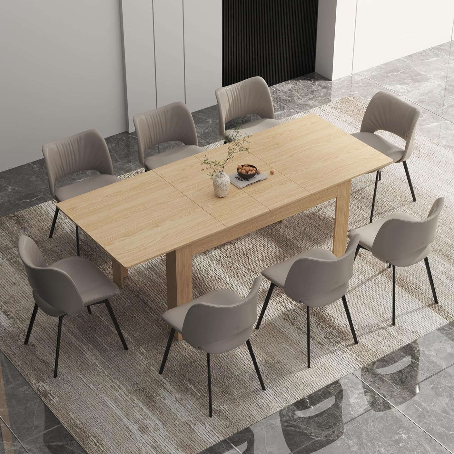 Extendable Dining Table for 6-10 person, Wooden Dining Room Table, Modern Extendable Table for Gatherings, Meeting for Small Kitchens, Dining Office Areas(Natural)